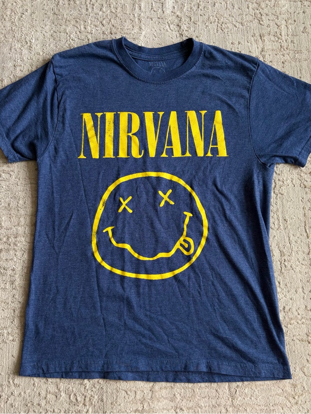 Nirvana Navy Smiley Face Tee | Classic Band Graphic | Size M
